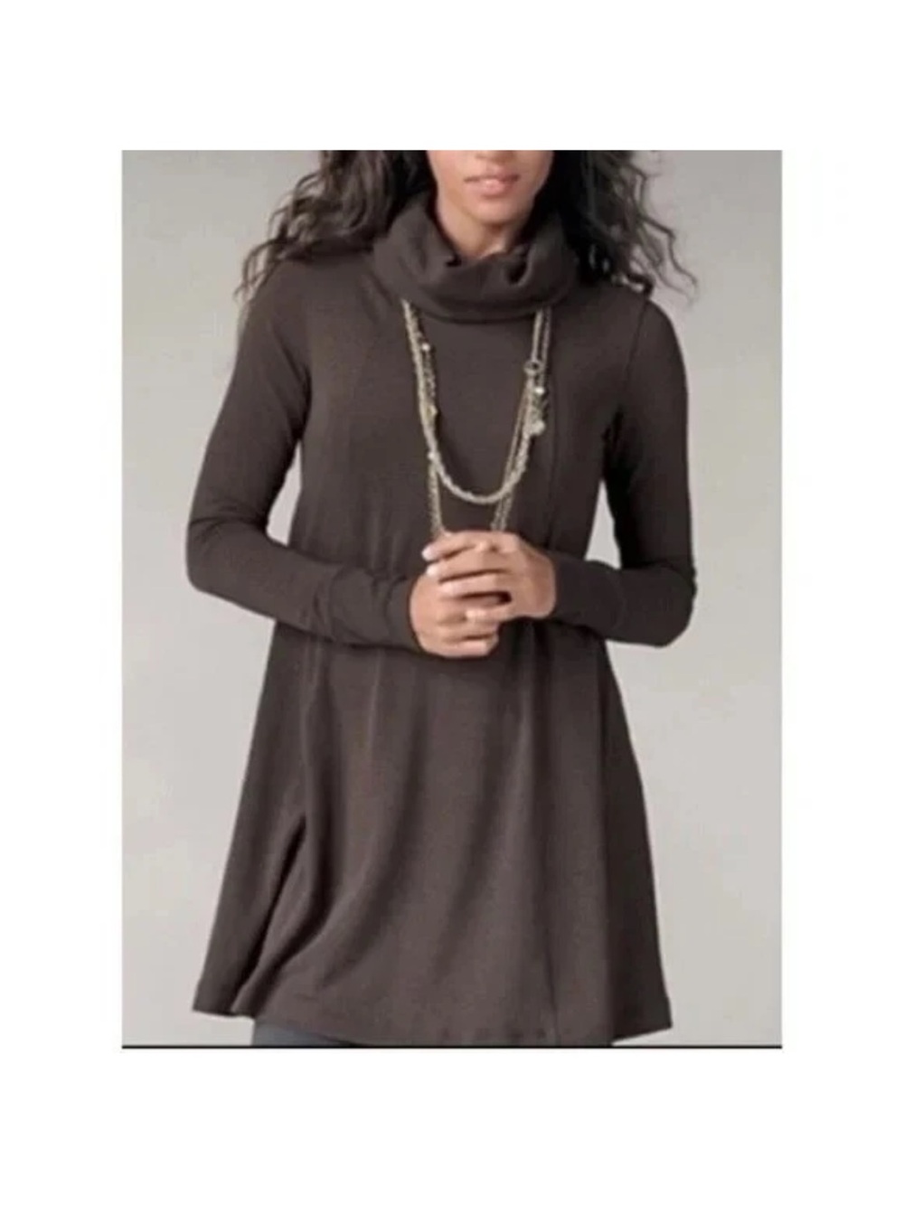 CAbi Chocolate Brown Cowl Neck Long Sleeve Tunic